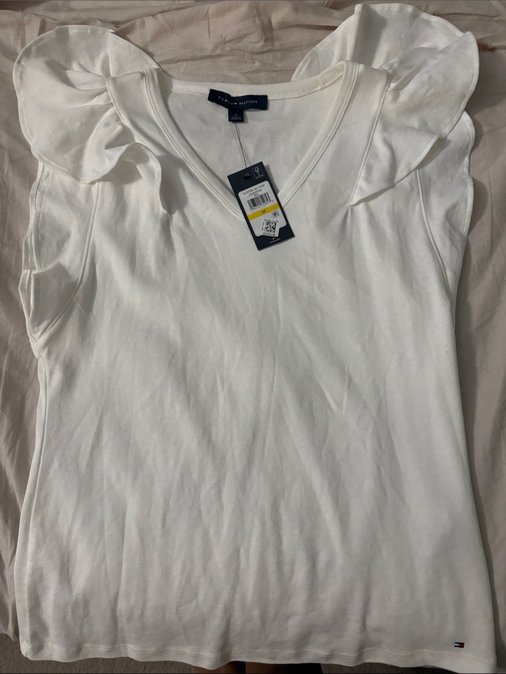 Tommy Hilfiger White Ruffle V-Neck Tank Top